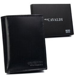 Czarny, skórzany portfel męski z zabezpieczeniem RFID Protect - Cavaldi